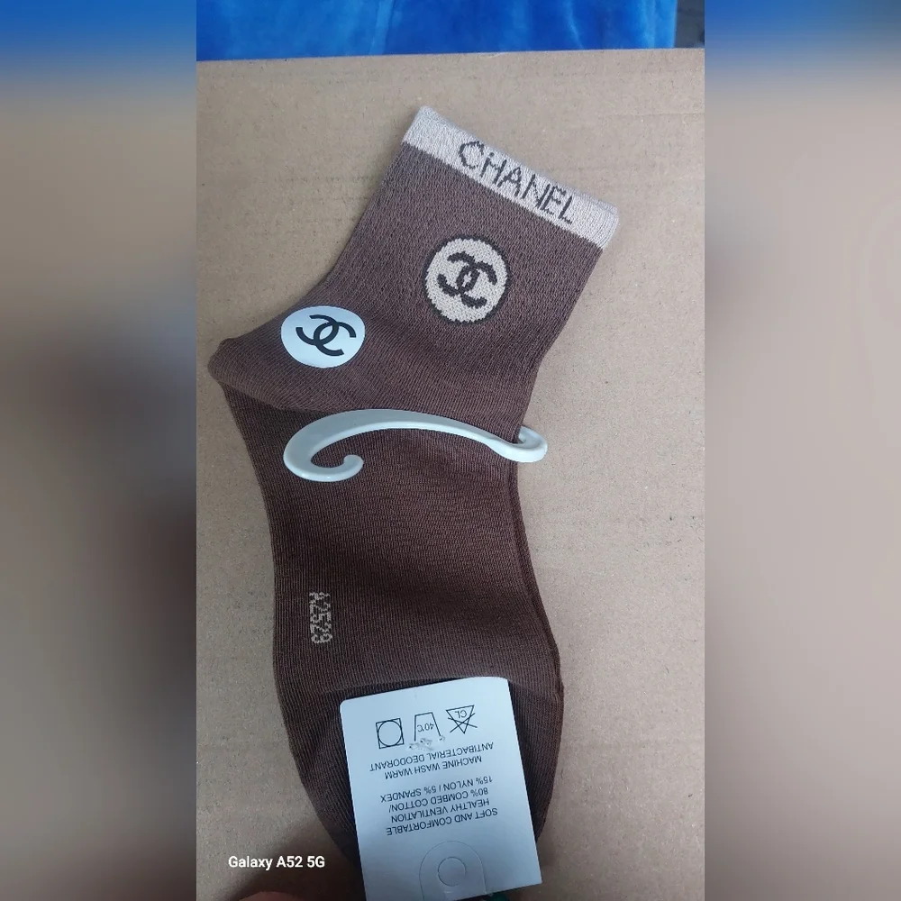 Women's Chanel chocolate& Beige ankle Socks women's 7-10